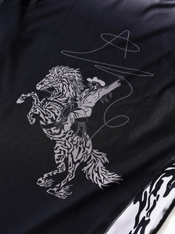 Not My First Rodeo After Dark rashguard, back rider detail