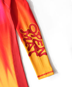 Sleeve detail — OPEN MAT in groovy red-on-yellow poster type.