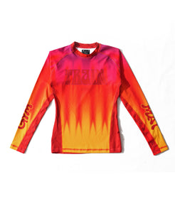 While They Tan rashguard shown flat, front view.